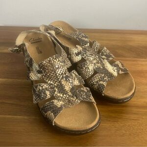 Women's Clarks Collection, The Lexi Marigold Q Snakeskin Print Sandals Size 9M